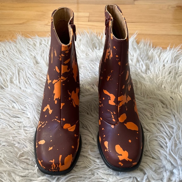 Camper Kiara Orange Brown Paint Splatter Leather Heeled Ankle Boots EUC Size 37 - Picture 5 of 13